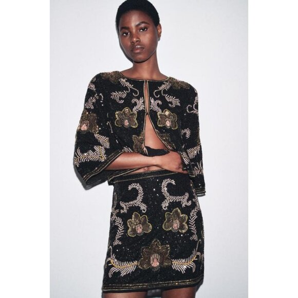 ZARA EMBROIDERED CAPE JACKET - Picture 1 of 9